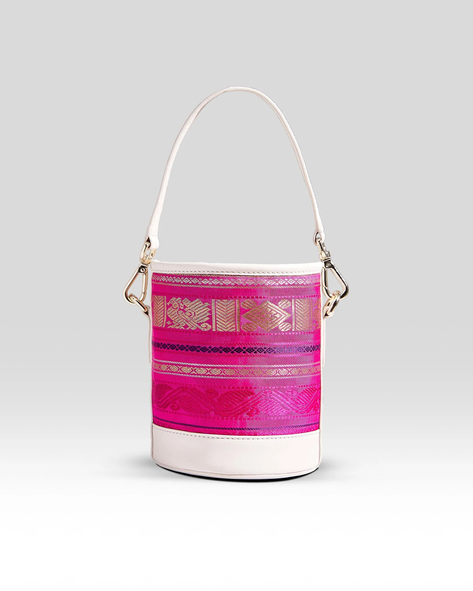 Adhya Pure Zari Bucket Bag Rani Pink & Ivory
