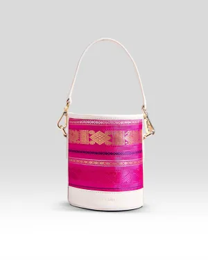 Adhya Pure Zari Bucket Bag Rani Pink & Ivory