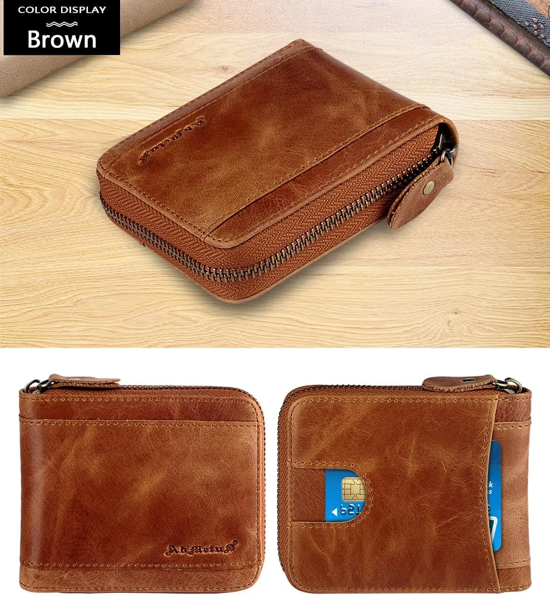 Admetus Mens RFID Blocking Wallets Zipper Leather Wallet for Men Bifold RFID Card Holder