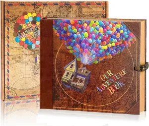 Adventure Book 148-Page DIY Handmade Scrapbook,Embossed Leather Cover-Ideal for Memories,Anniversary,Wedding,Best Friend Gift & Note-taking-Inspired by the 'Up' Saga(Multicolored-Adventure Book)