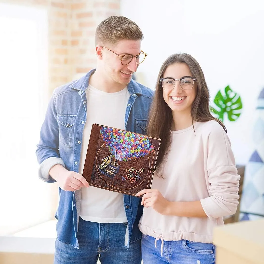 Adventure Book 148-Page DIY Handmade Scrapbook,Embossed Leather Cover-Ideal for Memories,Anniversary,Wedding,Best Friend Gift & Note-taking-Inspired by the 'Up' Saga(Multicolored-Adventure Book)