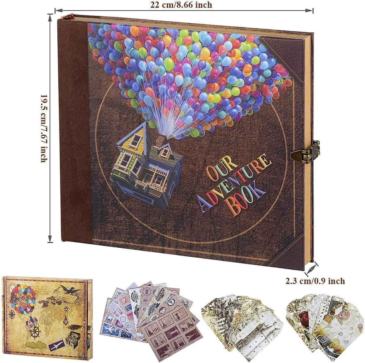Adventure Book 148-Page DIY Handmade Scrapbook,Embossed Leather Cover-Ideal for Memories,Anniversary,Wedding,Best Friend Gift & Note-taking-Inspired by the 'Up' Saga(Multicolored-Adventure Book)