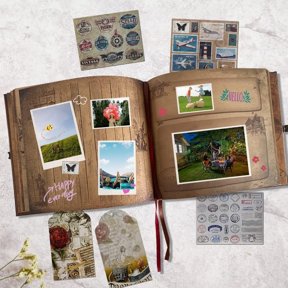 Adventure Book 148-Page DIY Handmade Scrapbook,Embossed Leather Cover-Ideal for Memories,Anniversary,Wedding,Best Friend Gift & Note-taking-Inspired by the 'Up' Saga(Multicolored-Adventure Book)