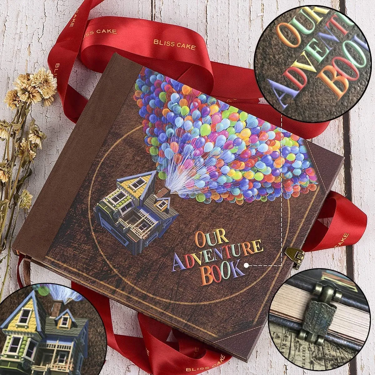 Adventure Book 148-Page DIY Handmade Scrapbook,Embossed Leather Cover-Ideal for Memories,Anniversary,Wedding,Best Friend Gift & Note-taking-Inspired by the 'Up' Saga(Multicolored-Adventure Book)