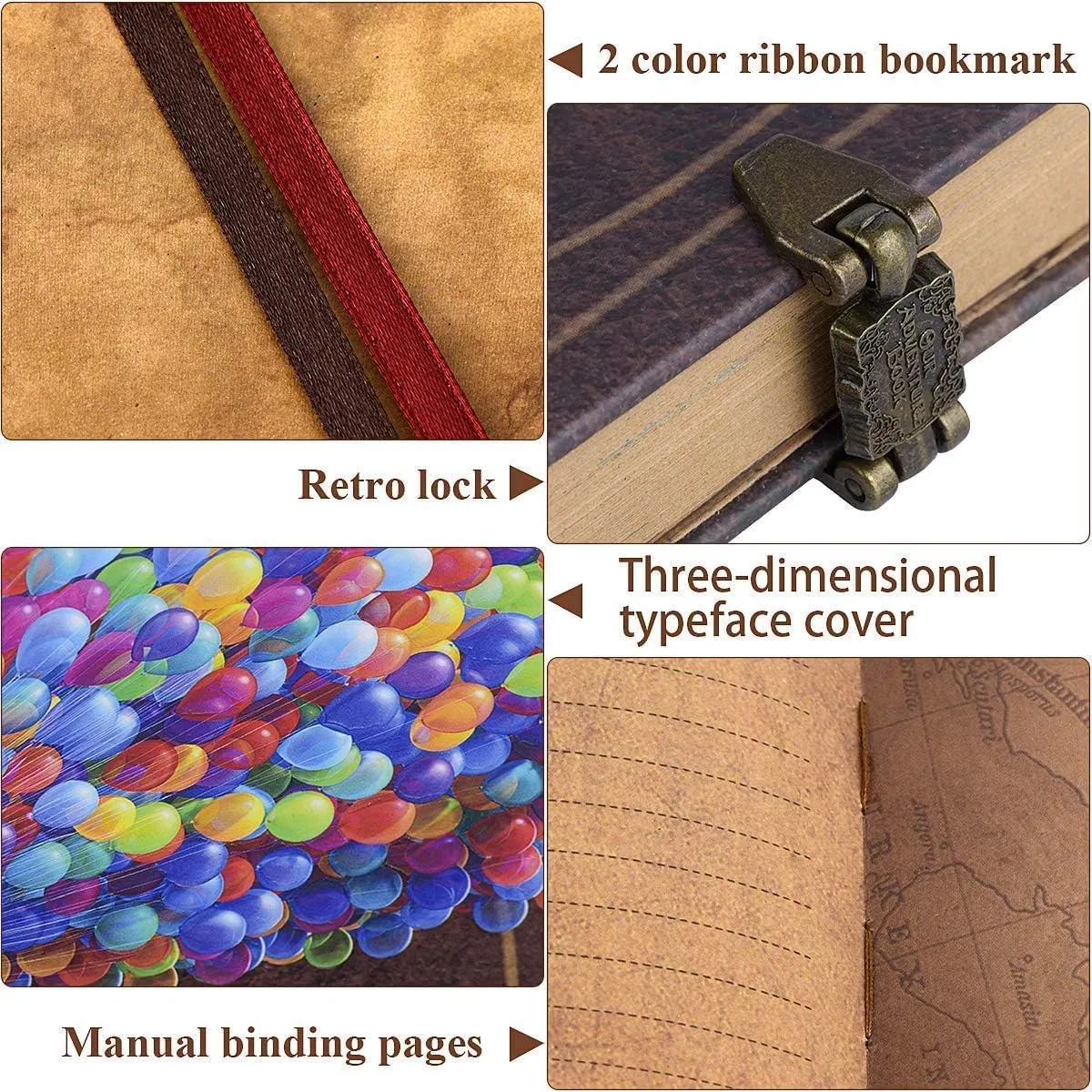 Adventure Book 148-Page DIY Handmade Scrapbook,Embossed Leather Cover-Ideal for Memories,Anniversary,Wedding,Best Friend Gift & Note-taking-Inspired by the 'Up' Saga(Multicolored-Adventure Book)