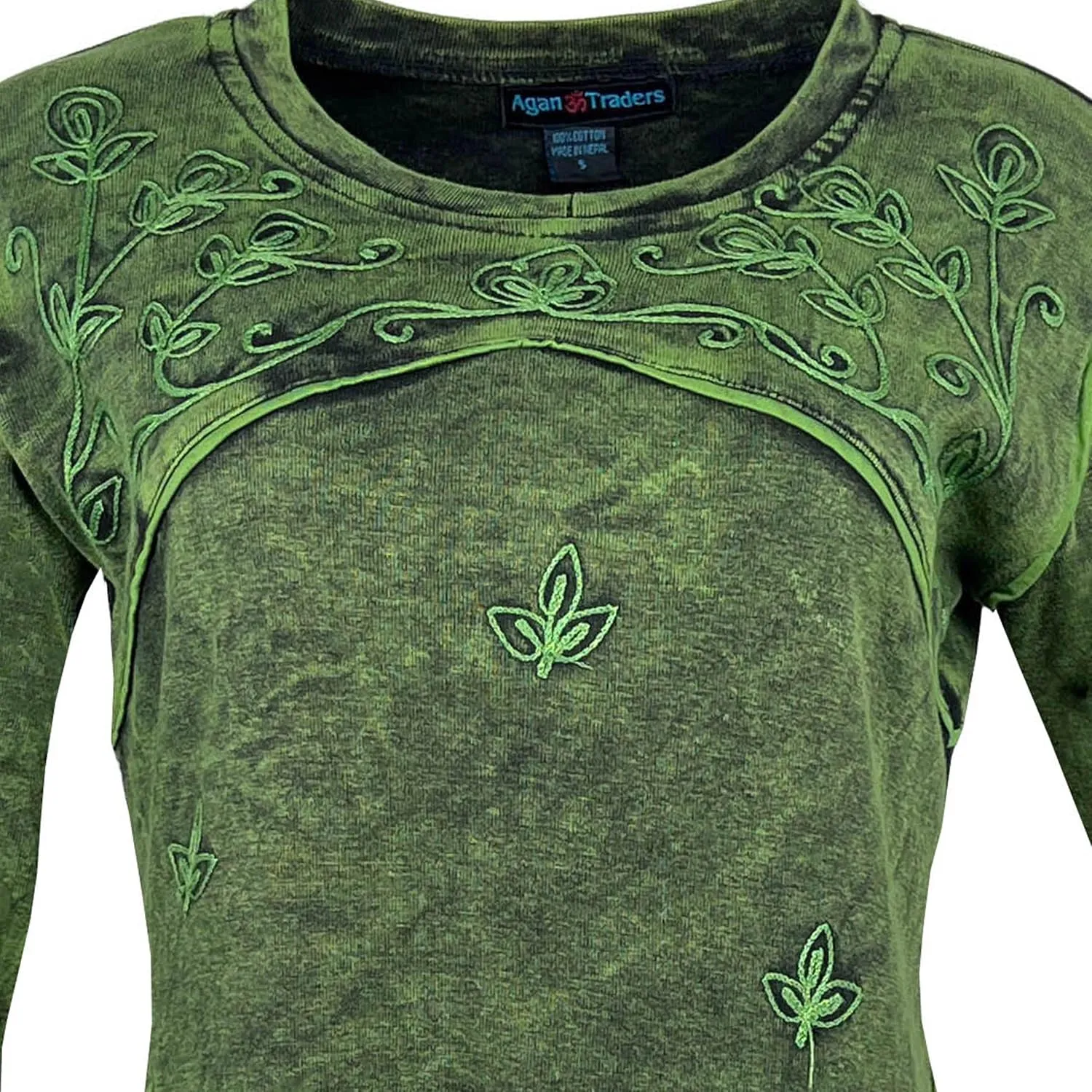 Agan Traders Women's 2025 Spring Knit Thick Cotton Sleeve Bohemian Tops - Triangular Hem Rib Casual Embroidered Blouses