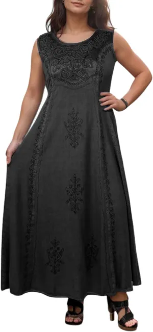 Agan Traders Women's 2025 Spring Sleeveless Maxi Dress for Women - Short Sleeve Embroidered Long Sun Dress Gown
