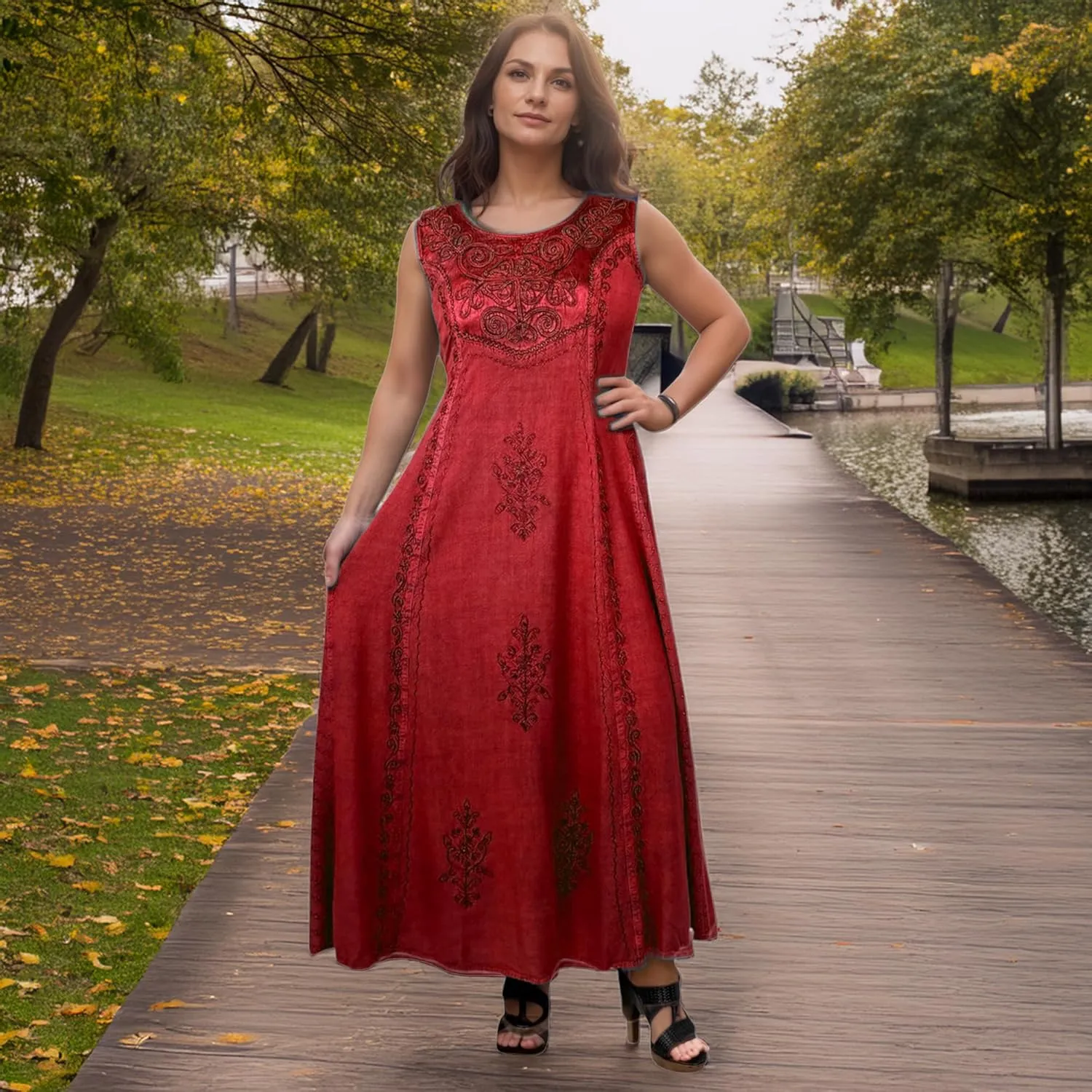 Agan Traders Women's 2025 Spring Sleeveless Maxi Dress for Women - Short Sleeve Embroidered Long Sun Dress Gown