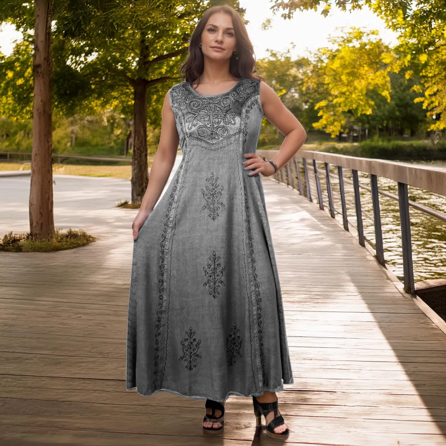 Agan Traders Women's 2025 Spring Sleeveless Maxi Dress for Women - Short Sleeve Embroidered Long Sun Dress Gown