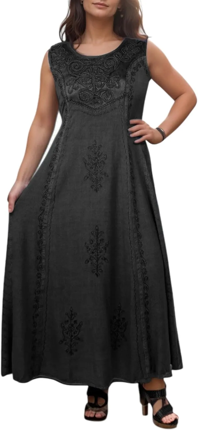 Agan Traders Women's 2025 Spring Sleeveless Maxi Dress for Women - Short Sleeve Embroidered Long Sun Dress Gown