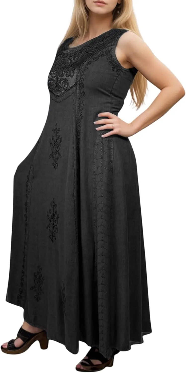 Agan Traders Women's 2025 Spring Sleeveless Maxi Dress for Women - Short Sleeve Embroidered Long Sun Dress Gown