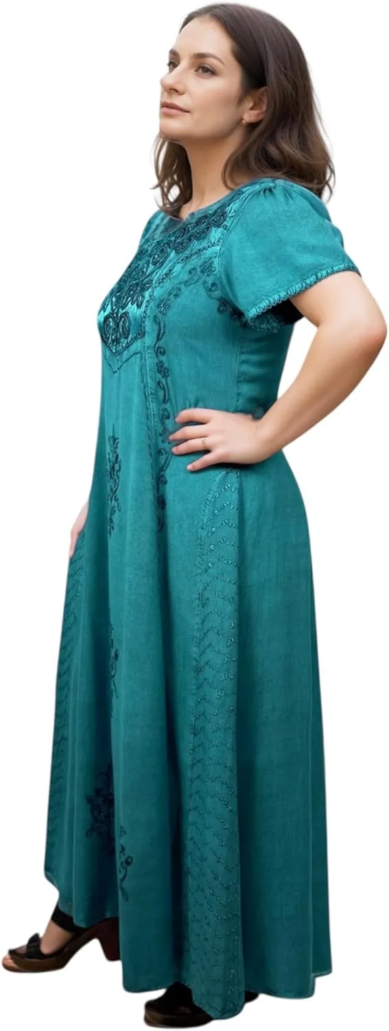 Agan Traders Women's 2025 Spring Sleeveless Maxi Dress for Women - Short Sleeve Embroidered Long Sun Dress Gown