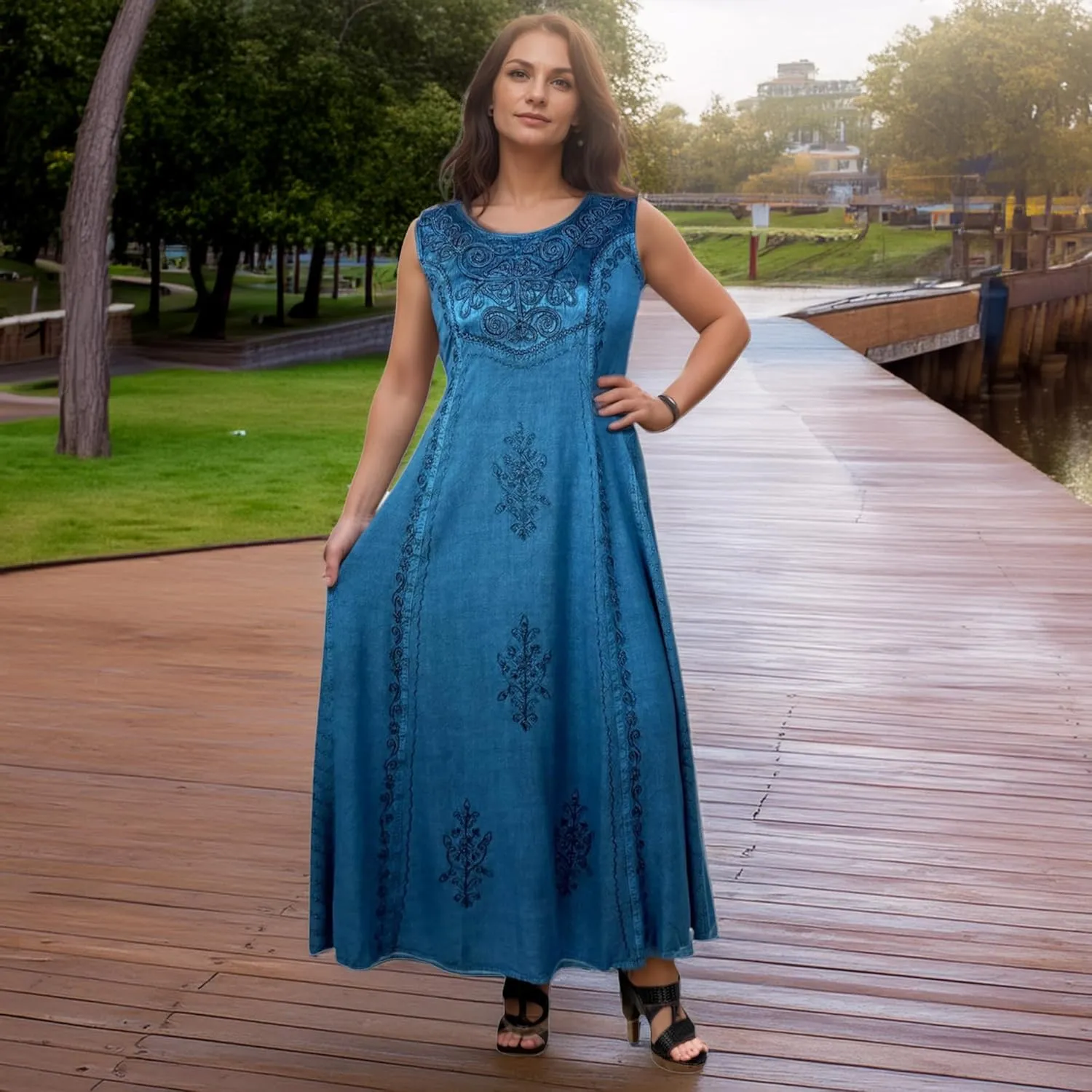 Agan Traders Women's 2025 Spring Sleeveless Maxi Dress for Women - Short Sleeve Embroidered Long Sun Dress Gown