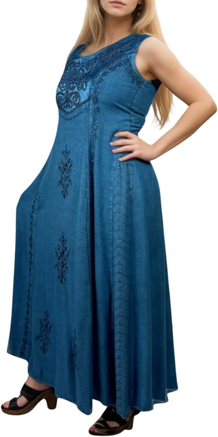 Agan Traders Women's 2025 Spring Sleeveless Maxi Dress for Women - Short Sleeve Embroidered Long Sun Dress Gown