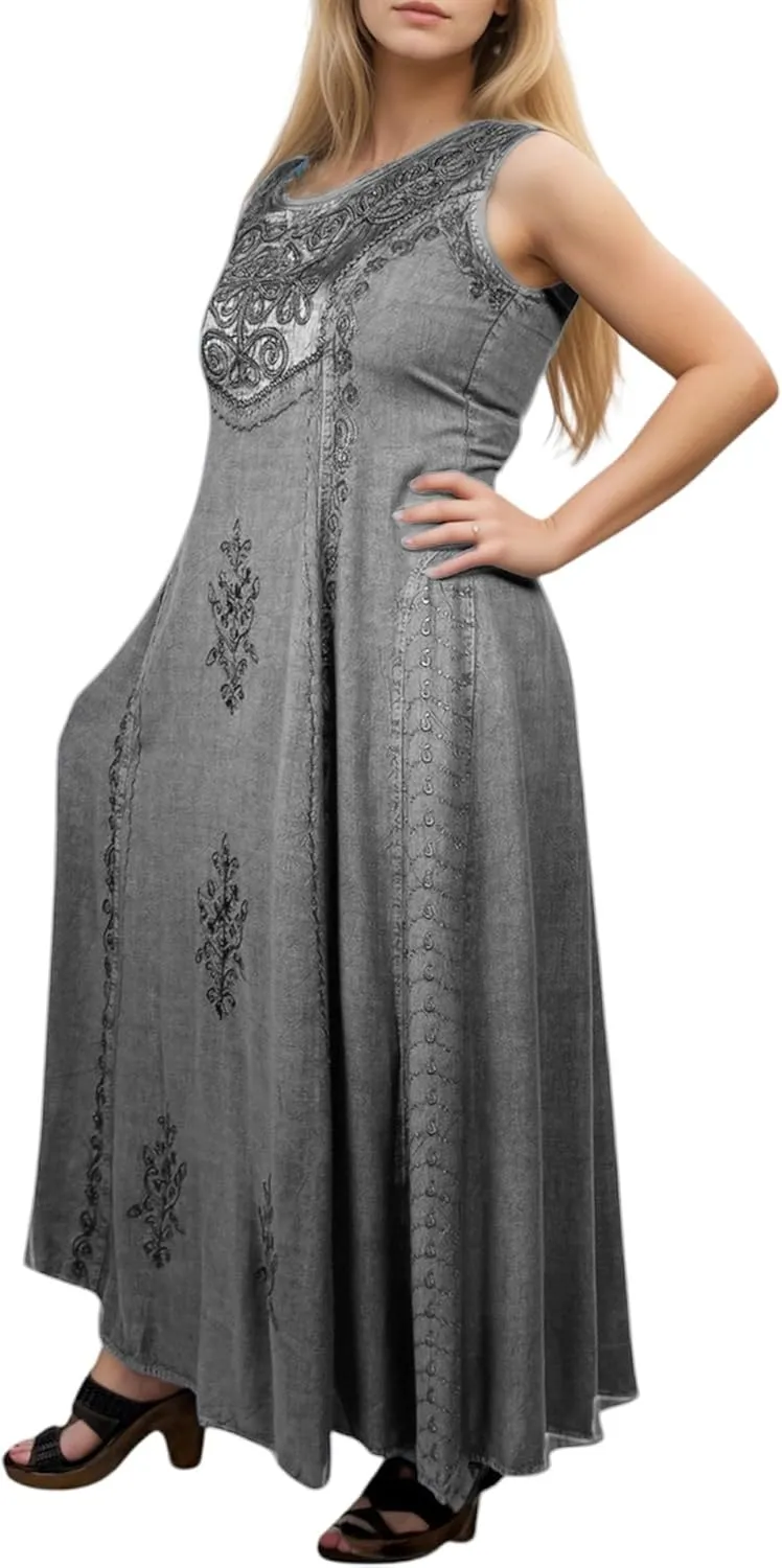 Agan Traders Women's 2025 Spring Sleeveless Maxi Dress for Women - Short Sleeve Embroidered Long Sun Dress Gown