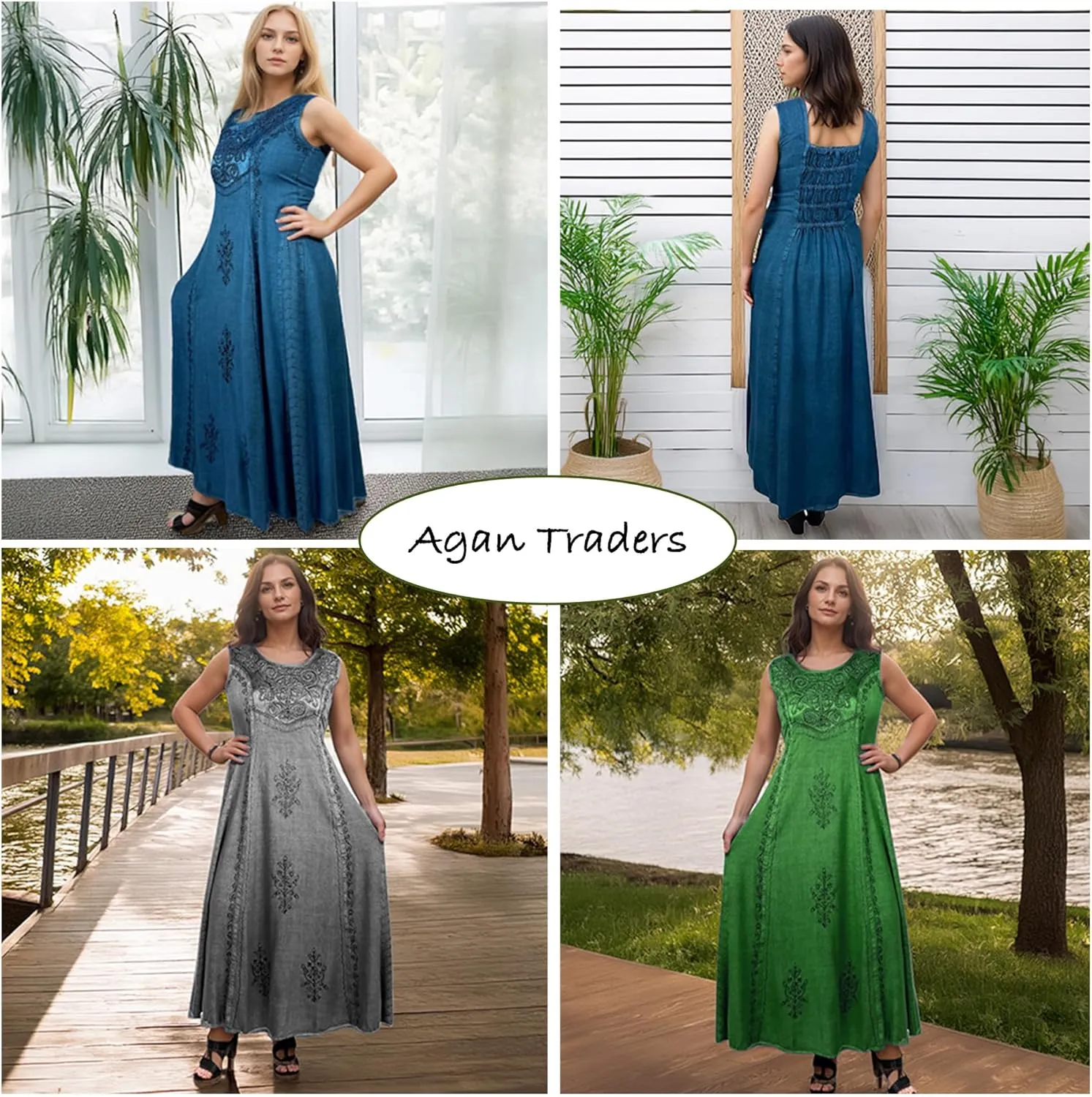 Agan Traders Women's 2025 Spring Sleeveless Maxi Dress for Women - Short Sleeve Embroidered Long Sun Dress Gown