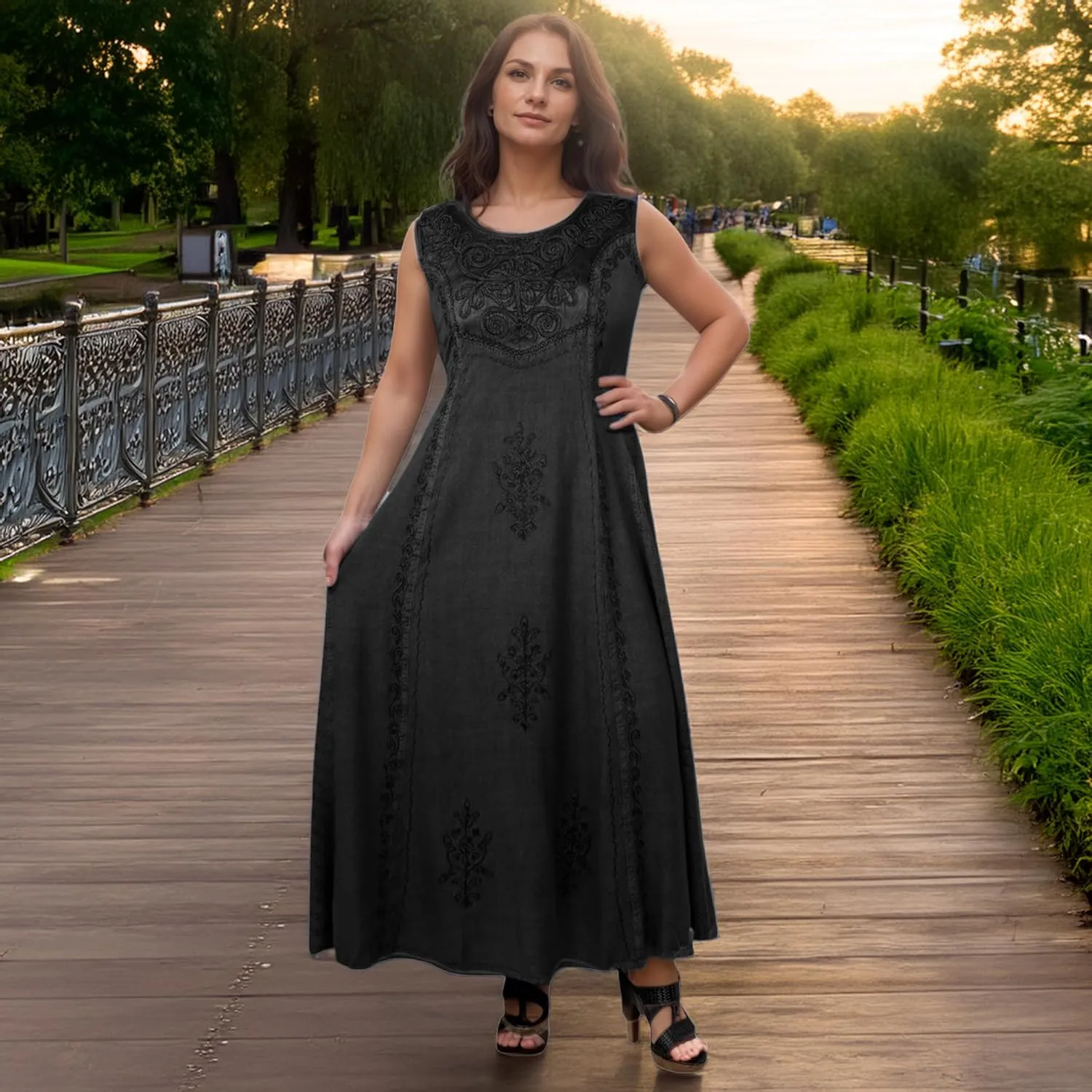 Agan Traders Women's 2025 Spring Sleeveless Maxi Dress for Women - Short Sleeve Embroidered Long Sun Dress Gown