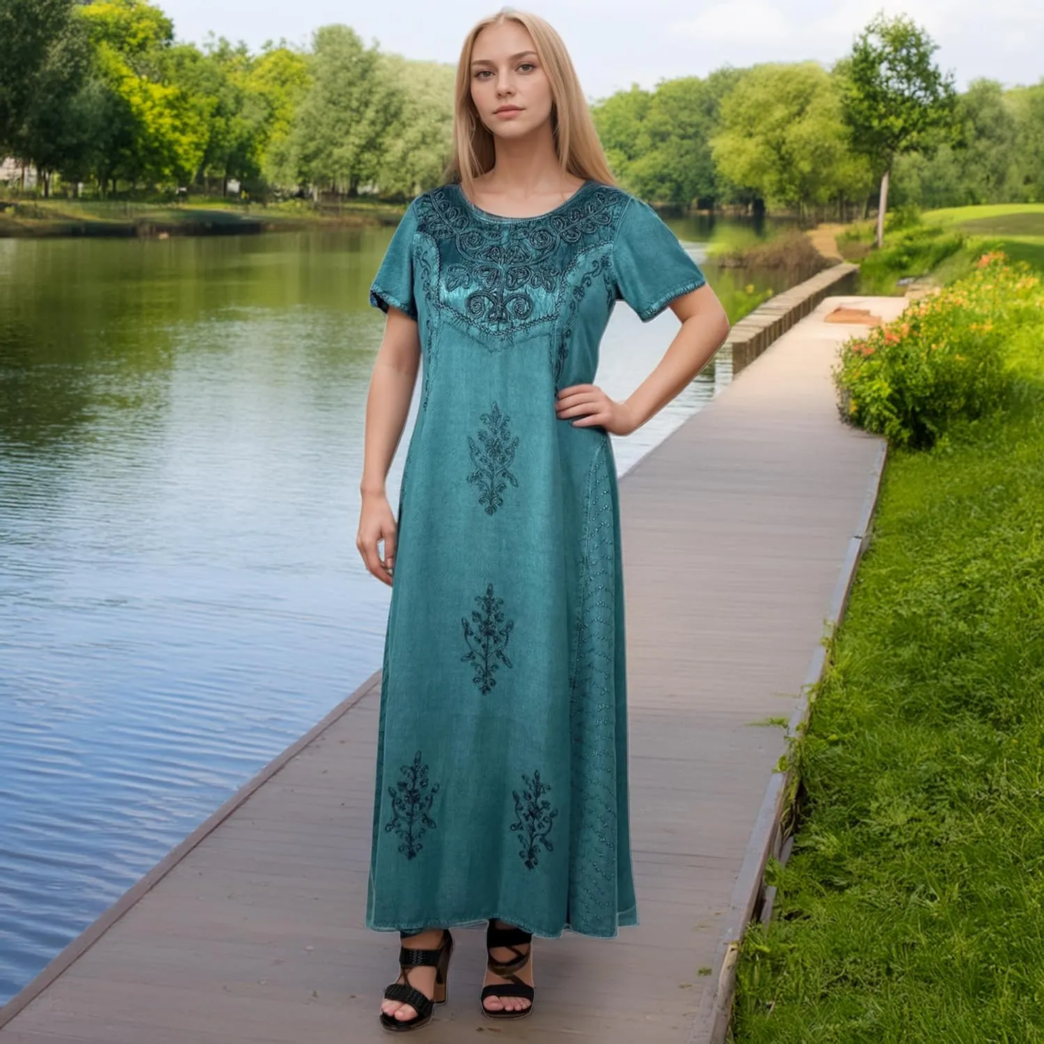Agan Traders Women's 2025 Spring Sleeveless Maxi Dress for Women - Short Sleeve Embroidered Long Sun Dress Gown