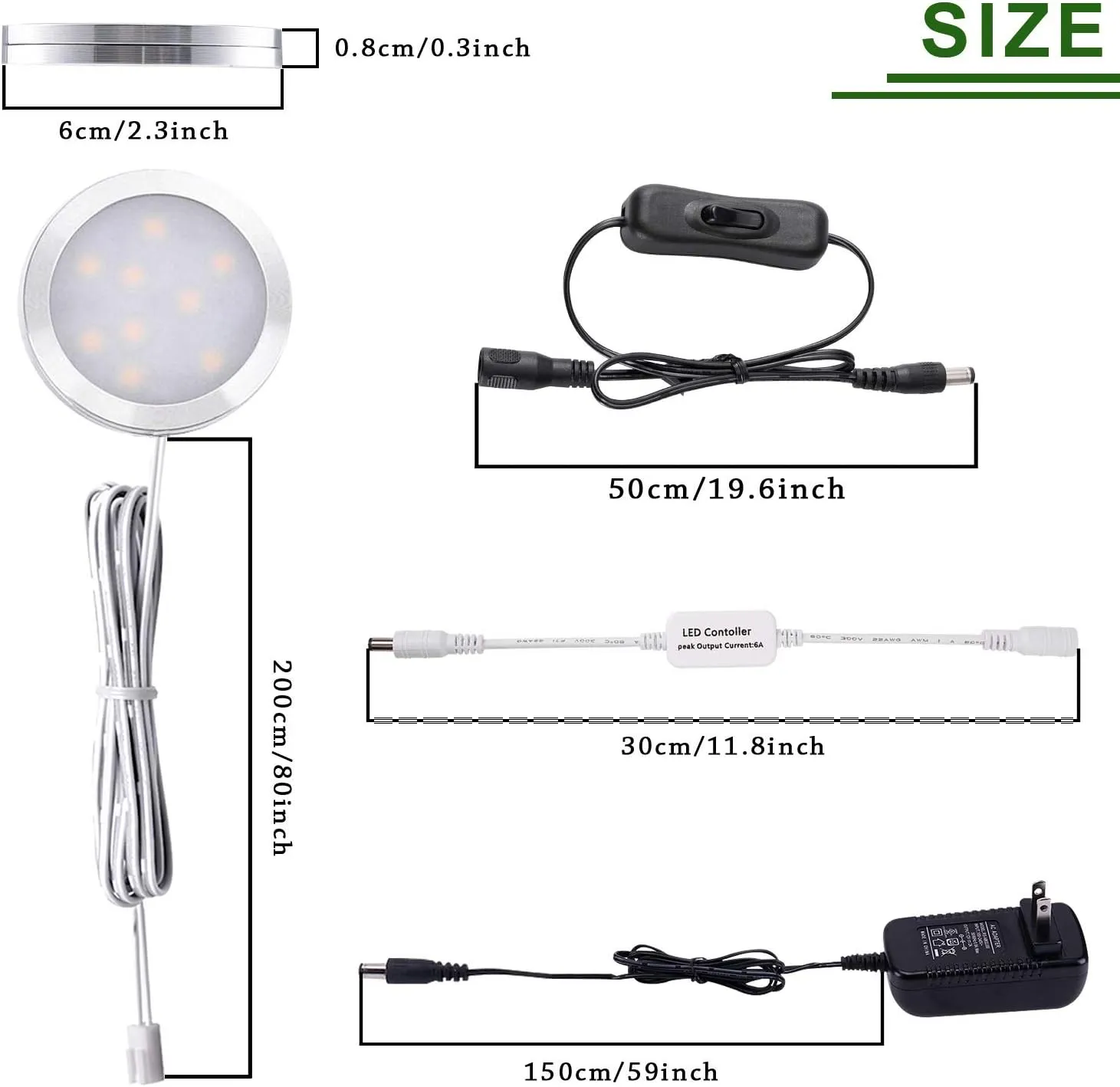 AIBOO Dimmable LED Under Cabinet Lighting, Counter Showcase Kitchen Lighting Fixtures with 12V Plug in adapter and Dimmable Wireless Remote Control, 6 Ultra Slim Puck Lights Kit (Warm White)