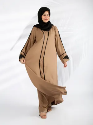 Alara Motif Abaya (Sandy Brown)