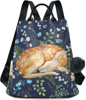 ALAZA Deer and Flower Backpack Purse for Women Travel Casual Daypack College Bookbag Work Business Ladies Shoulder Bag