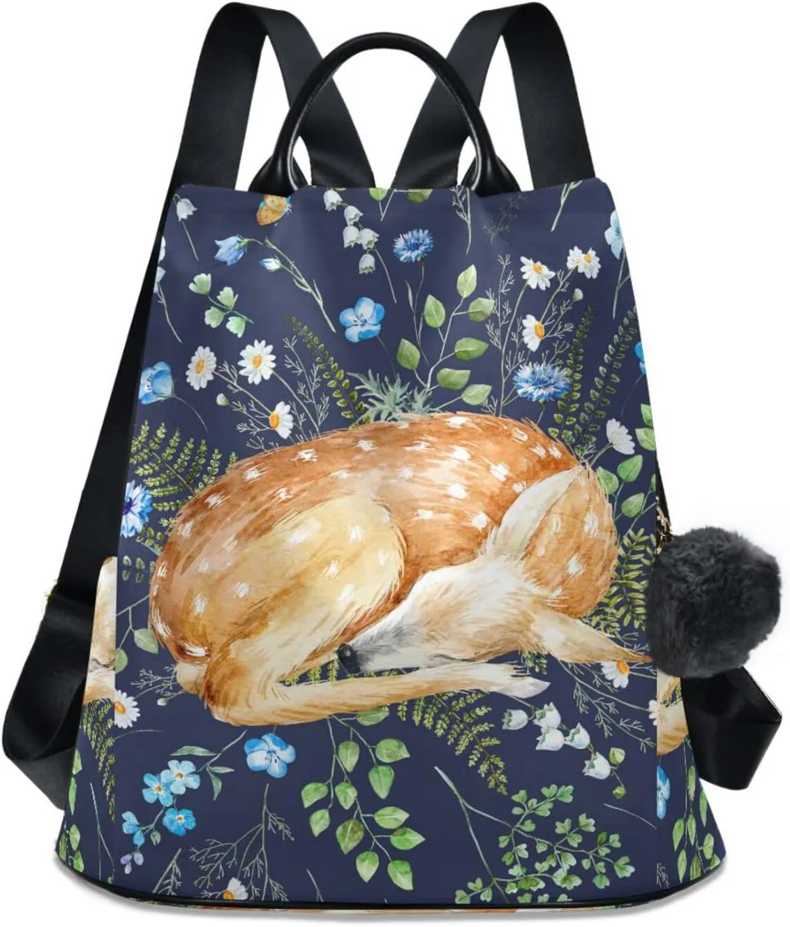 ALAZA Deer and Flower Backpack Purse for Women Travel Casual Daypack College Bookbag Work Business Ladies Shoulder Bag