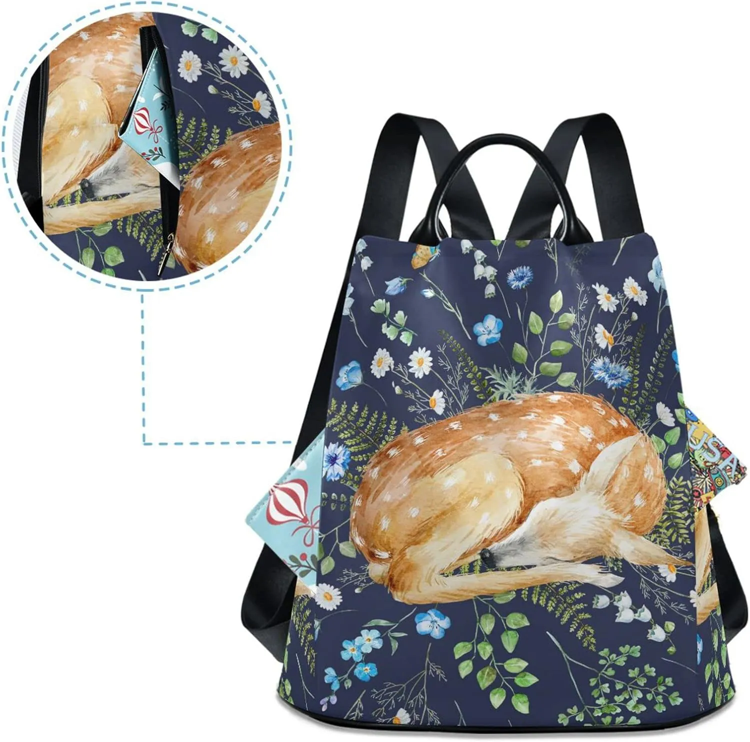 ALAZA Deer and Flower Backpack Purse for Women Travel Casual Daypack College Bookbag Work Business Ladies Shoulder Bag