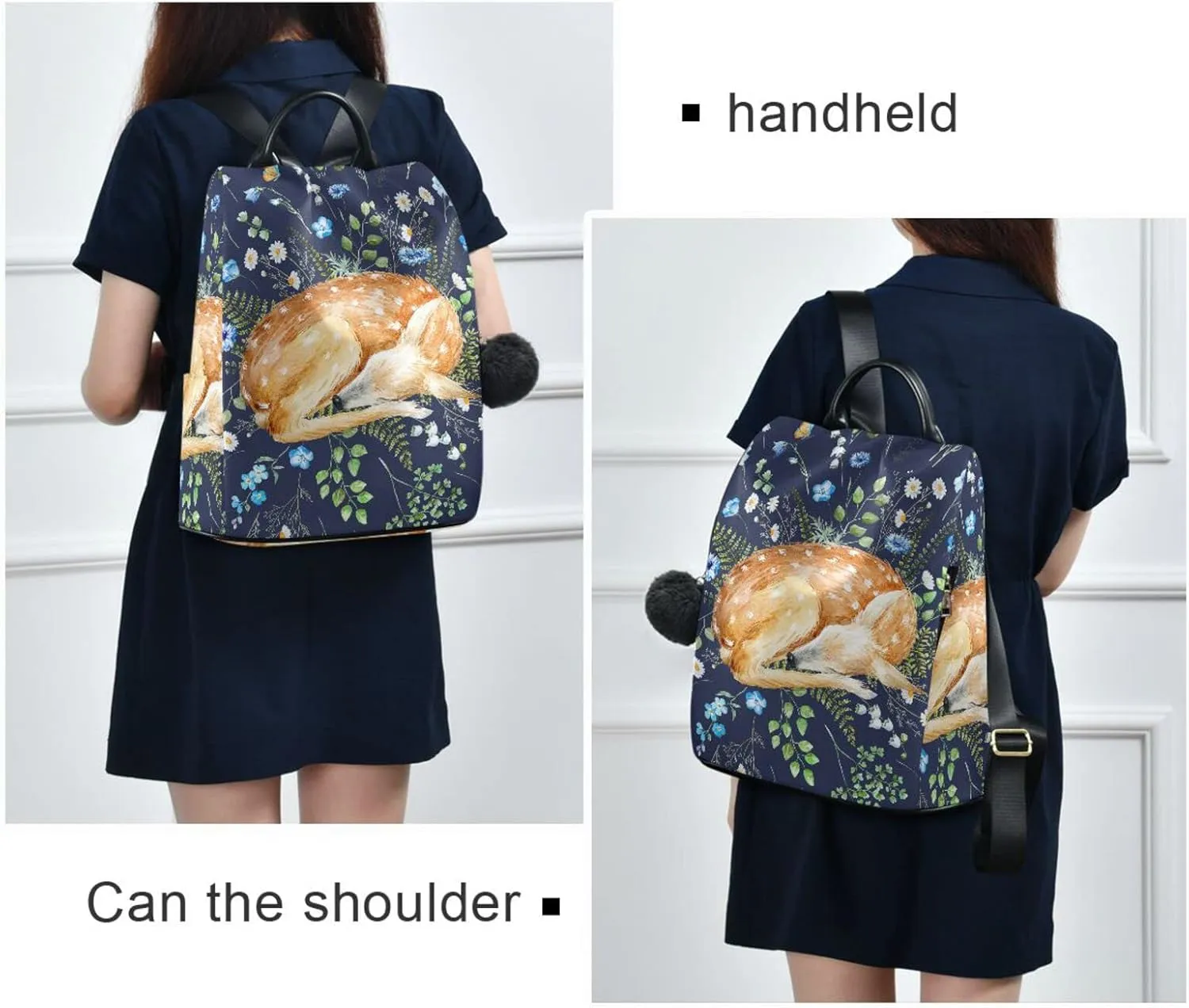 ALAZA Deer and Flower Backpack Purse for Women Travel Casual Daypack College Bookbag Work Business Ladies Shoulder Bag