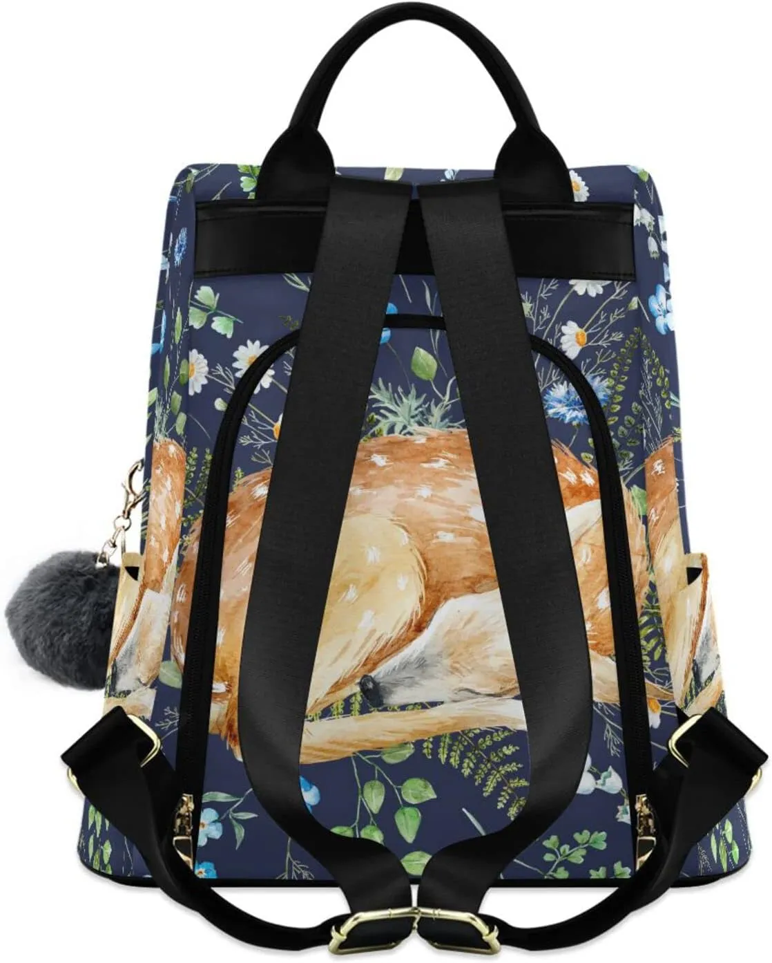 ALAZA Deer and Flower Backpack Purse for Women Travel Casual Daypack College Bookbag Work Business Ladies Shoulder Bag