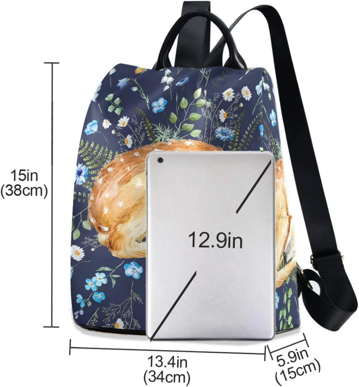 ALAZA Deer and Flower Backpack Purse for Women Travel Casual Daypack College Bookbag Work Business Ladies Shoulder Bag