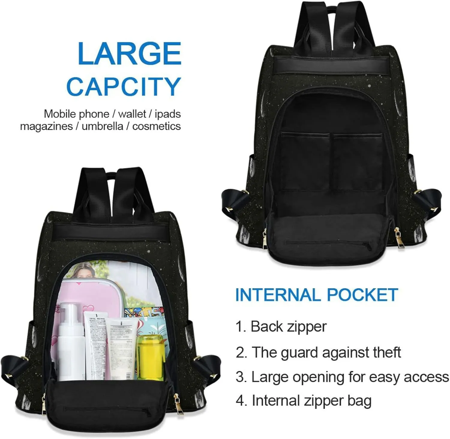 ALAZA Moon Phases in The Night Sky Backpack Purse for Women Travel Casual Daypack College Bookbag Work Business Ladies Shoulder Bag