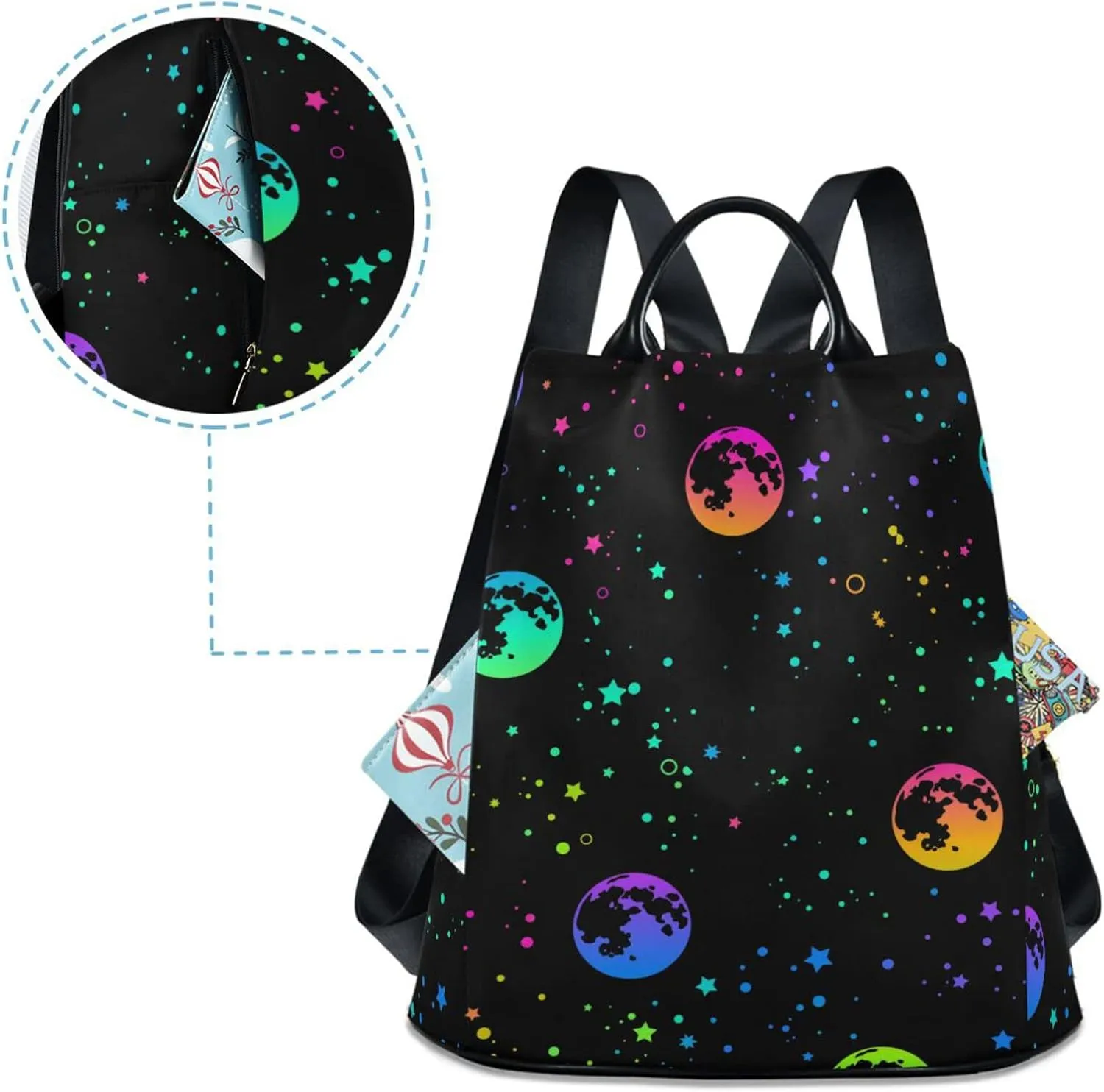 ALAZA Rainbow Moon Star Backpack Purse for Women Travel Casual Daypack College Bookbag Work Business Ladies Shoulder Bag