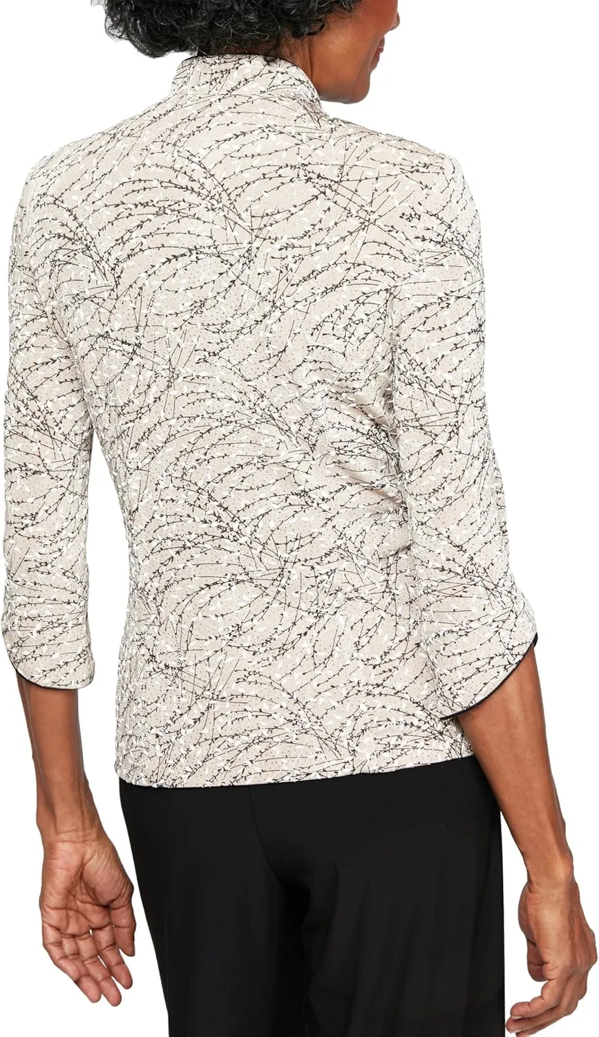 Alex Evenings Women's 3/4 Sleeve Printed Twinset with Scoop Neckline Cami and Hook Neck Closure Jacket (Plus Size)