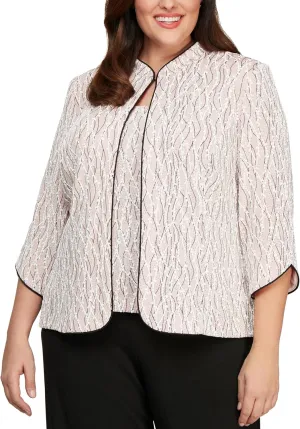 Alex Evenings Women's 3/4 Sleeve Printed Twinset with Scoop Neckline Cami and Hook Neck Closure Jacket (Plus Size)