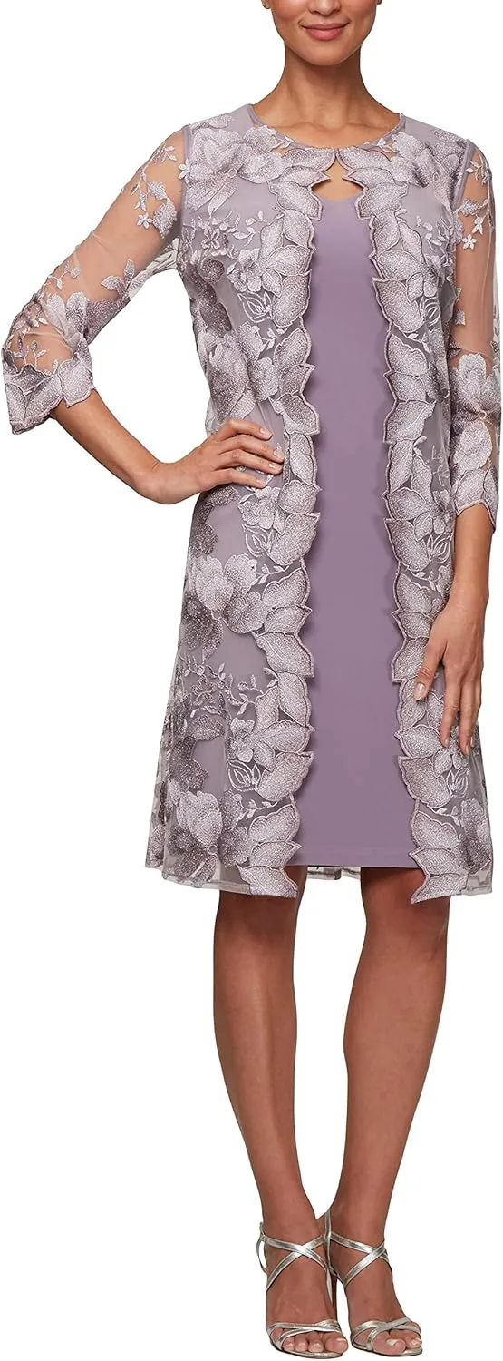 Alex Evenings Women's Midi Scoop Neck Shift Dress with Jacket (Petite and Regular)