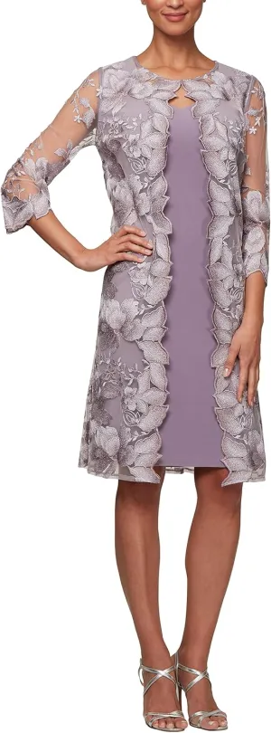 Alex Evenings Women's Midi Scoop Neck Shift Dress with Jacket (Petite and Regular)