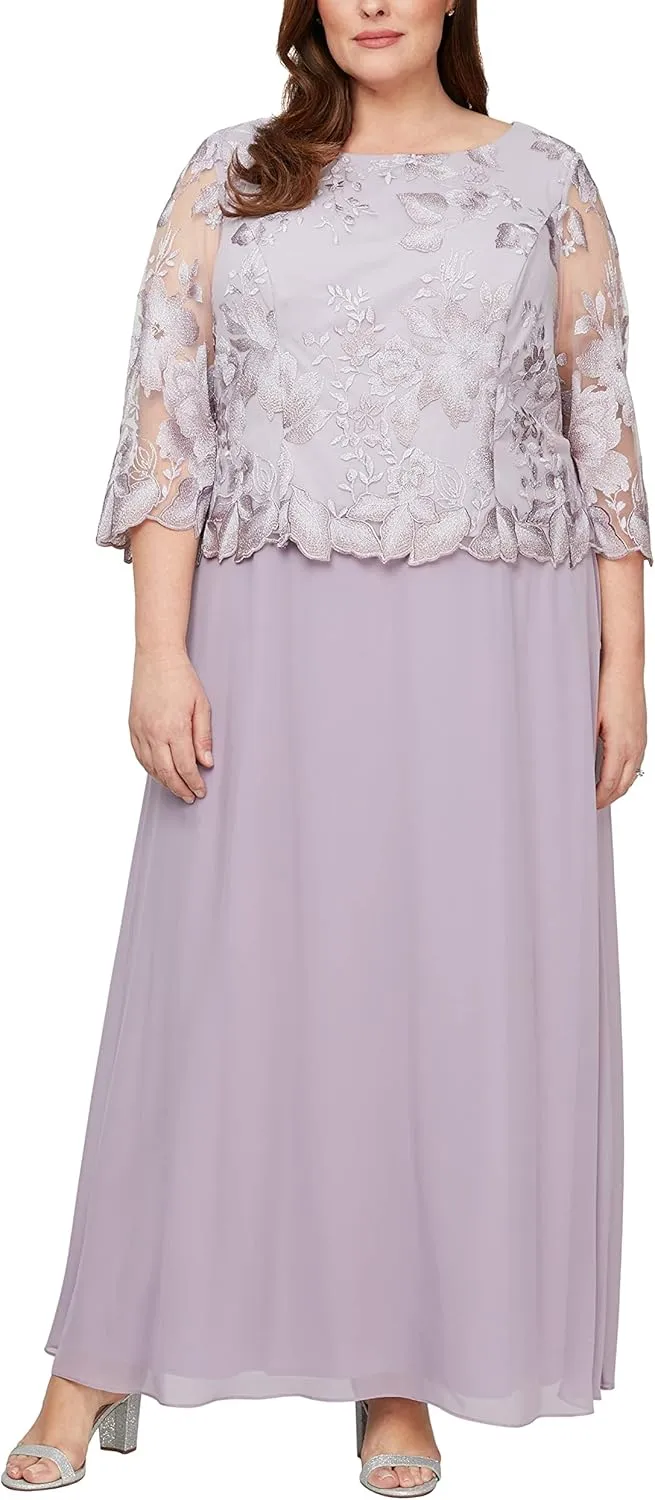 Alex Evenings Women's Plus Size Stretch Lace Bodice Mock One Piece Gown