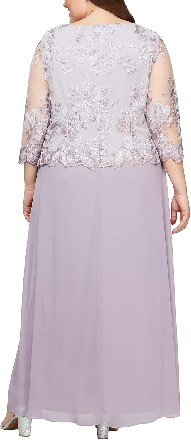 Alex Evenings Women's Plus Size Stretch Lace Bodice Mock One Piece Gown