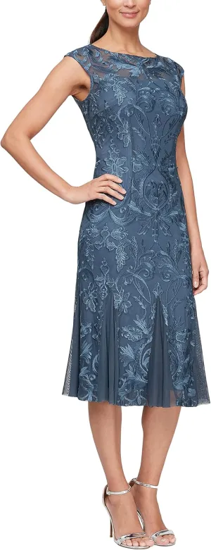 Alex Evenings Women's Short Embroidered Cocktail Dress, Wedding Guest (Petite and Regular Sizes)