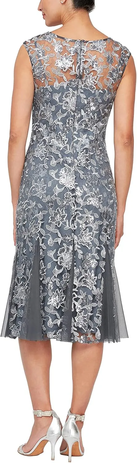 Alex Evenings Women's Short Embroidered Cocktail Dress, Wedding Guest (Petite and Regular Sizes)