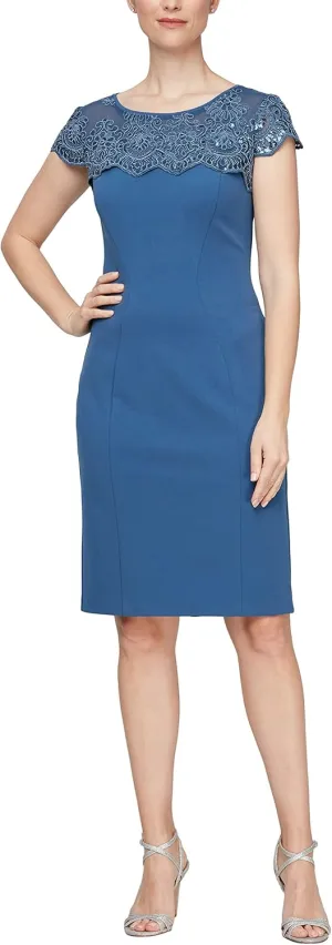 Alex Evenings Women's Short Embroidered Cocktail Dress, Wedding Guest (Petite and Regular Sizes)