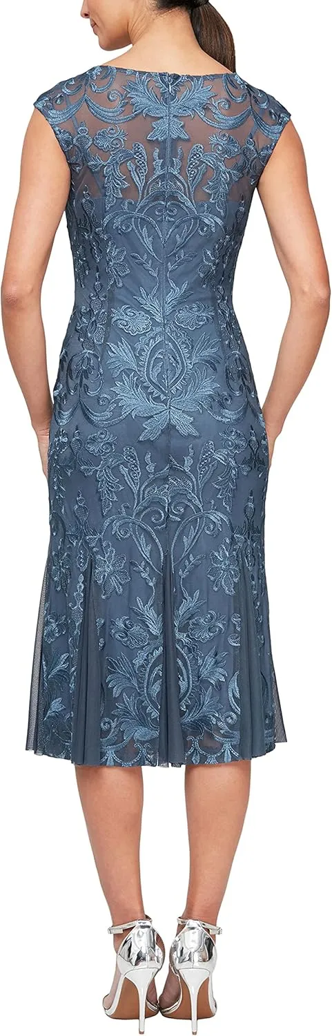 Alex Evenings Women's Short Embroidered Cocktail Dress, Wedding Guest (Petite and Regular Sizes)