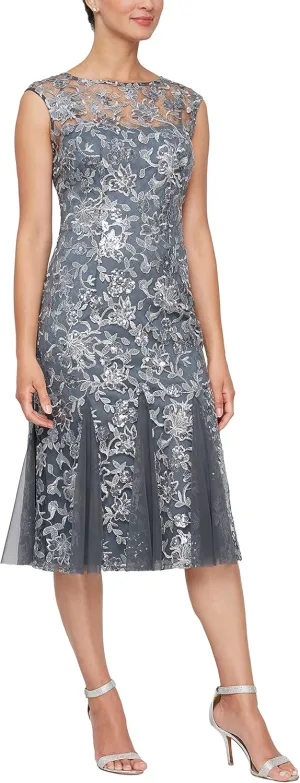 Alex Evenings Women's Short Embroidered Cocktail Dress, Wedding Guest (Petite and Regular Sizes)