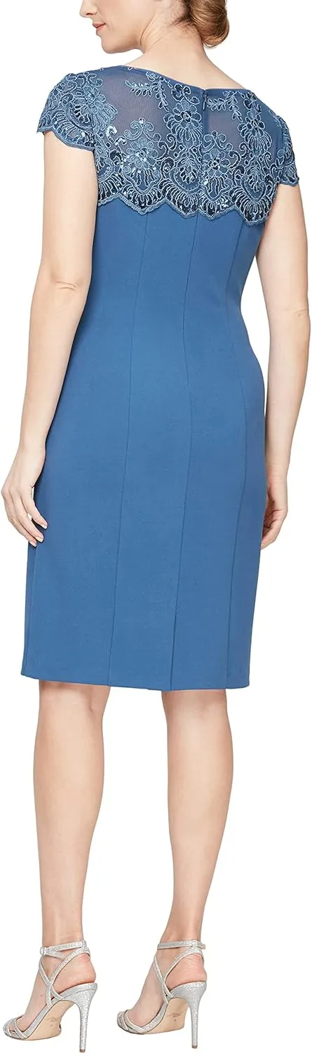 Alex Evenings Women's Short Embroidered Cocktail Dress, Wedding Guest (Petite and Regular Sizes)