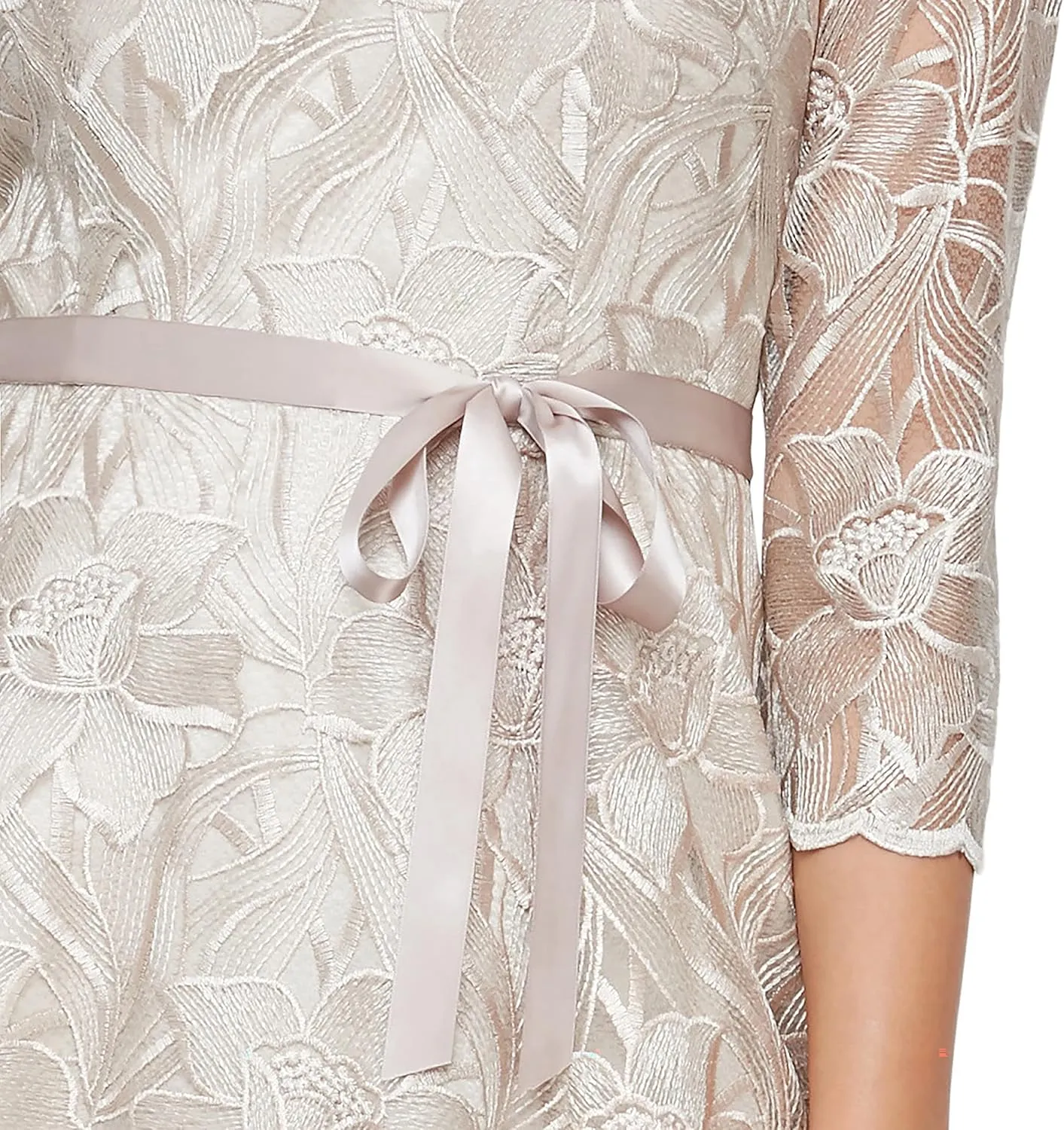 Alex Evenings Women's Tea Length Embroidered Cocktail Dress with Illusion Sleeves, Wedding Guest (Petite and Regular Sizes)