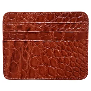 Alligator Credit Card Holder Bifold Wallet Front Pocket Gift For Men Crocodile Double Side Exotic Minimalist Leather Slim Executive Business Luxury Travel ID Case (Cognac-Croc Mini Card Holder)