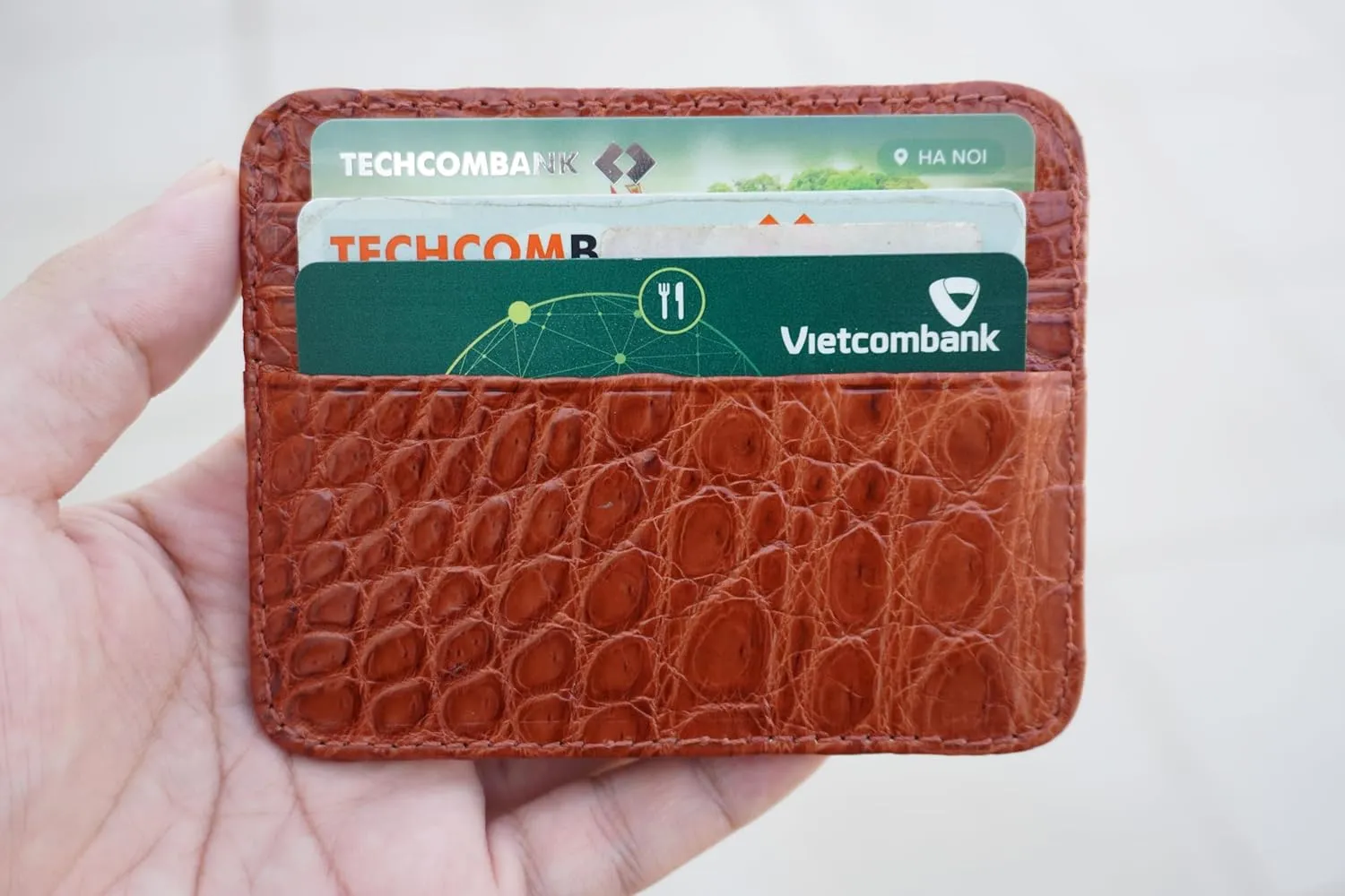 Alligator Credit Card Holder Bifold Wallet Front Pocket Gift For Men Crocodile Double Side Exotic Minimalist Leather Slim Executive Business Luxury Travel ID Case (Cognac-Croc Mini Card Holder)