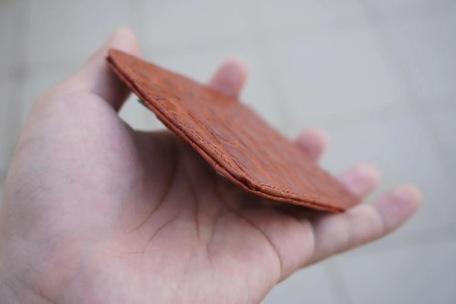 Alligator Credit Card Holder Bifold Wallet Front Pocket Gift For Men Crocodile Double Side Exotic Minimalist Leather Slim Executive Business Luxury Travel ID Case (Cognac-Croc Mini Card Holder)