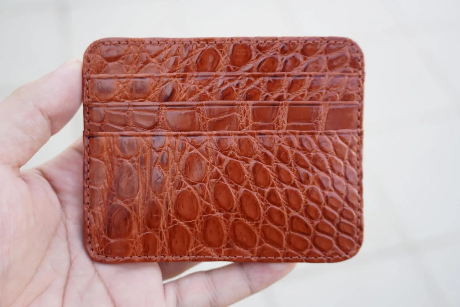 Alligator Credit Card Holder Bifold Wallet Front Pocket Gift For Men Crocodile Double Side Exotic Minimalist Leather Slim Executive Business Luxury Travel ID Case (Cognac-Croc Mini Card Holder)
