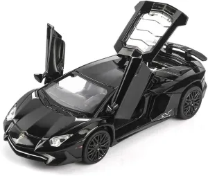 Alloy Collectible Black Aventador Toy Car Model Pull Back Die-Cast Vehicle with Lights and Sound